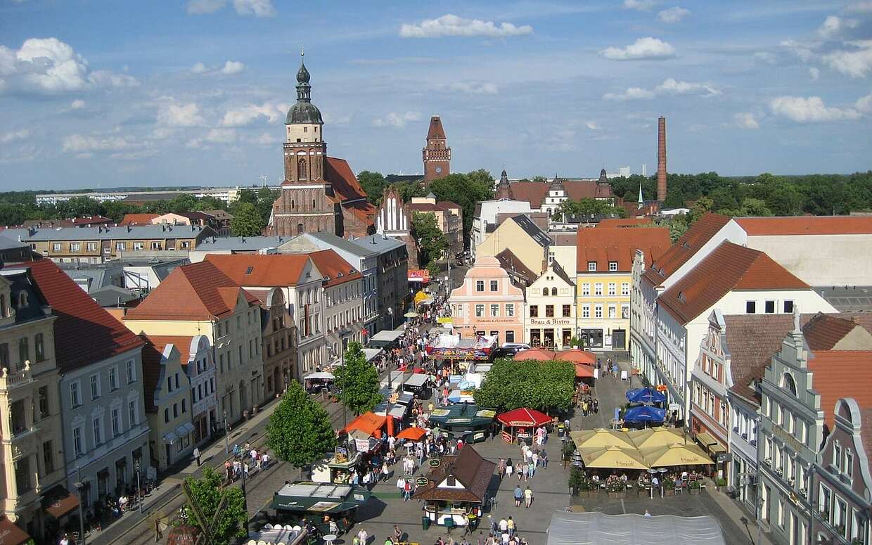 Blick auf den Markt in der Cottbusser Altstadt